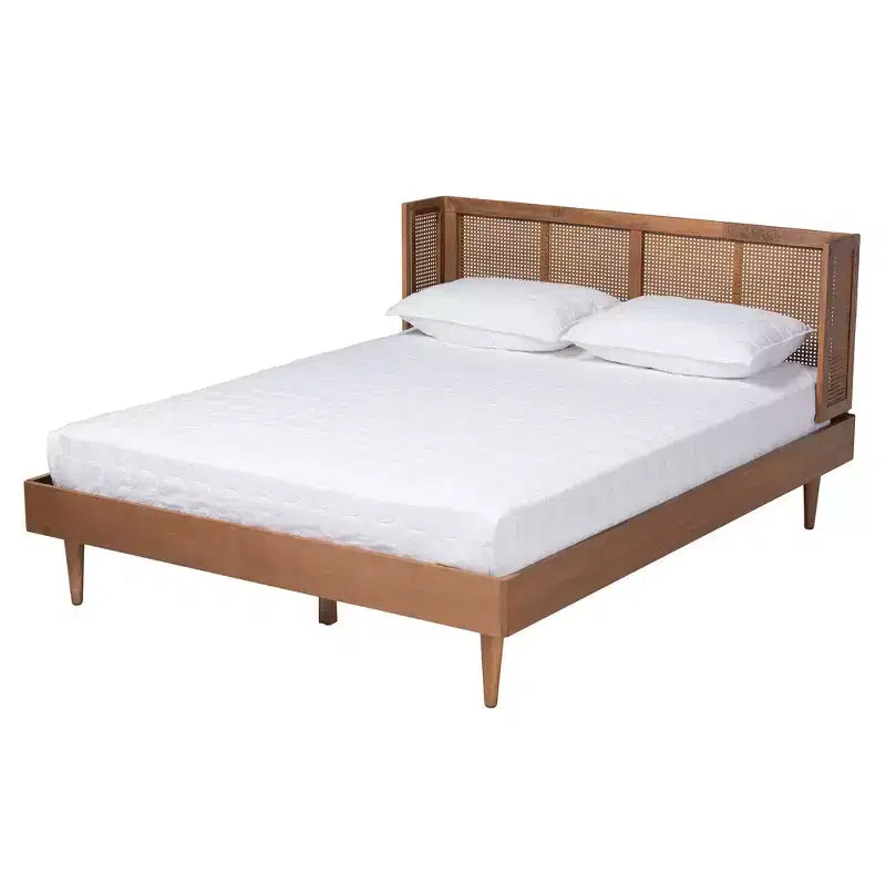 Set da camera da letto Baxton Studio Rina in legno di noce e rattan sintetico in stile Mid-Century Modern