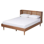 Set da camera da letto Baxton Studio Rina in legno di noce e rattan sintetico in stile Mid-Century Modern