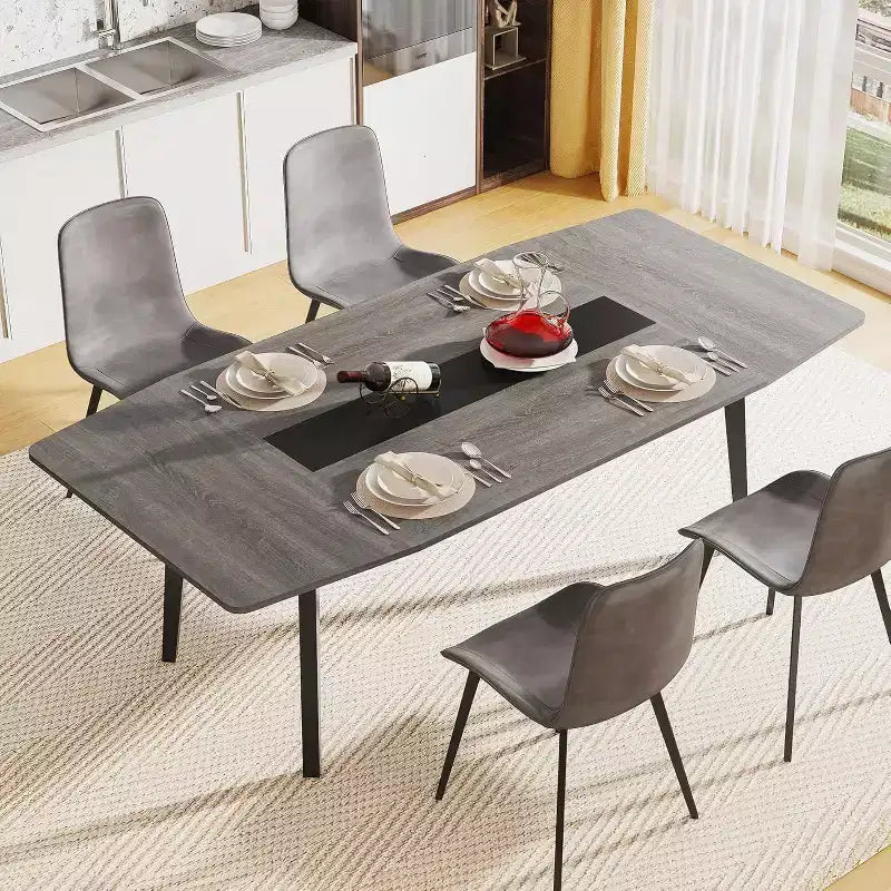 Lantine 70.8 Tavolo da Pranzo a Forma di Barca per 6-8 Persone, Tavolo da Cucina Industriale, Grande Tavolo da Pranzo in Legno per Cucina, Riunioni di Famiglia