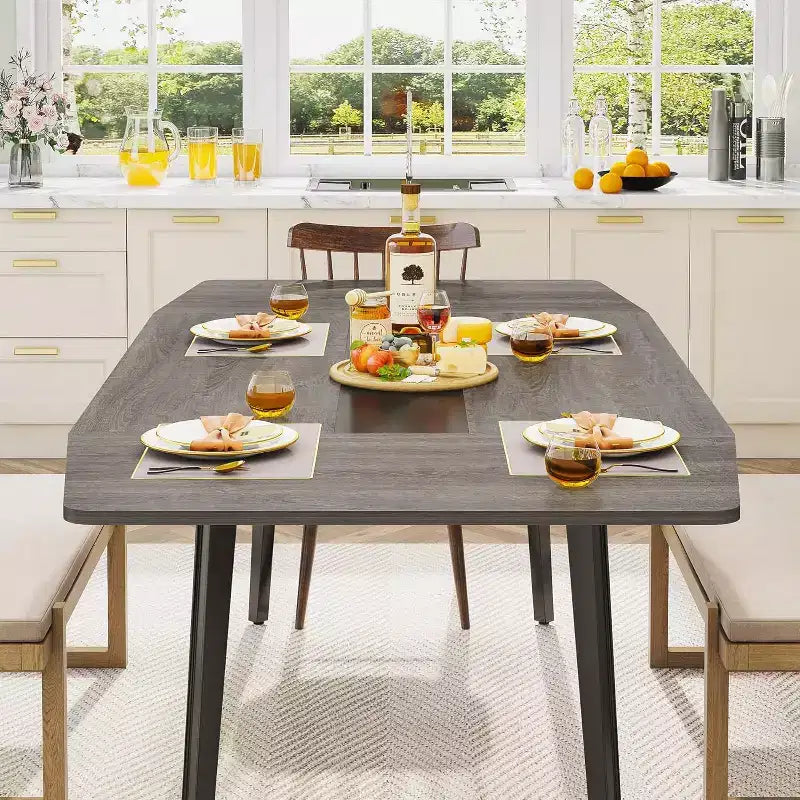 Lantine 70.8 Tavolo da Pranzo a Forma di Barca per 6-8 Persone, Tavolo da Cucina Industriale, Grande Tavolo da Pranzo in Legno per Cucina, Riunioni di Famiglia