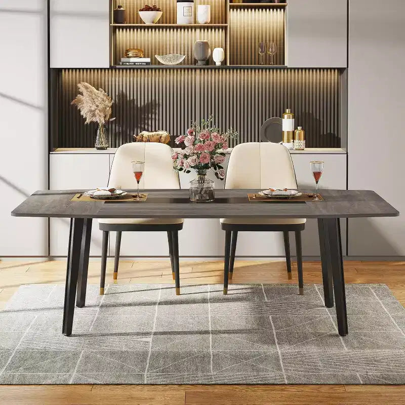 Lantine 70.8 Tavolo da Pranzo a Forma di Barca per 6-8 Persone, Tavolo da Cucina Industriale, Grande Tavolo da Pranzo in Legno per Cucina, Riunioni di Famiglia