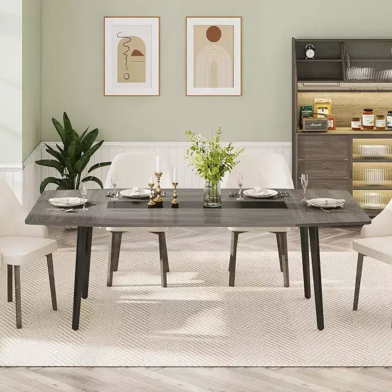 Lantine 70.8 Tavolo da Pranzo a Forma di Barca per 6-8 Persone, Tavolo da Cucina Industriale, Grande Tavolo da Pranzo in Legno per Cucina, Riunioni di Famiglia