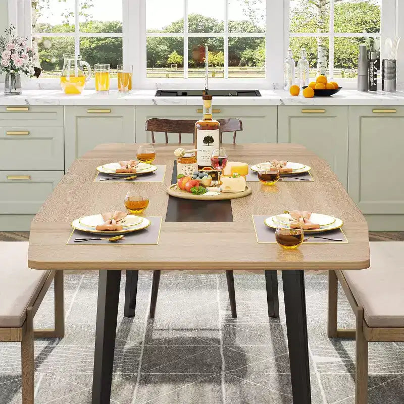 Lantine 70.8 Tavolo da Pranzo a Forma di Barca per 6-8 Persone, Tavolo da Cucina Industriale, Grande Tavolo da Pranzo in Legno per Cucina, Riunioni di Famiglia