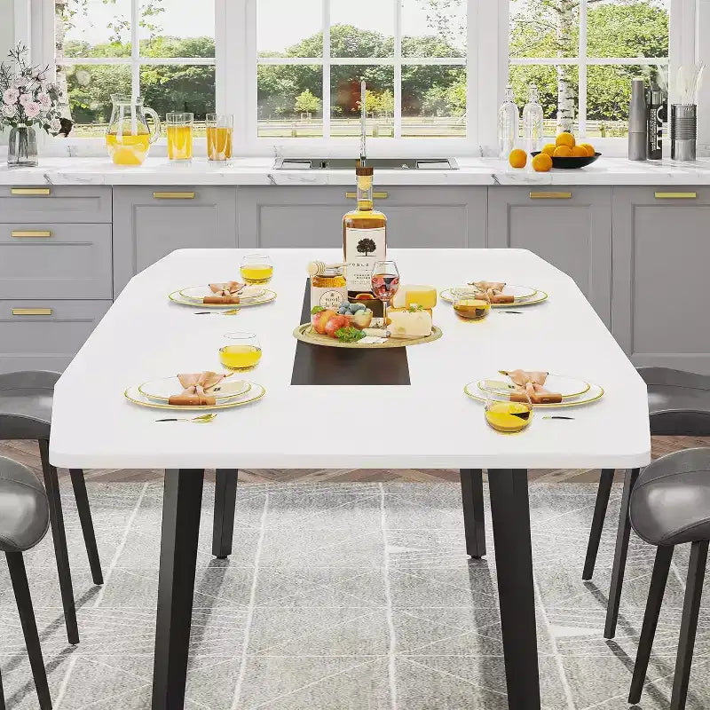 Lantine 70.8 Tavolo da Pranzo a Forma di Barca per 6-8 Persone, Tavolo da Cucina Industriale, Grande Tavolo da Pranzo in Legno per Cucina, Riunioni di Famiglia