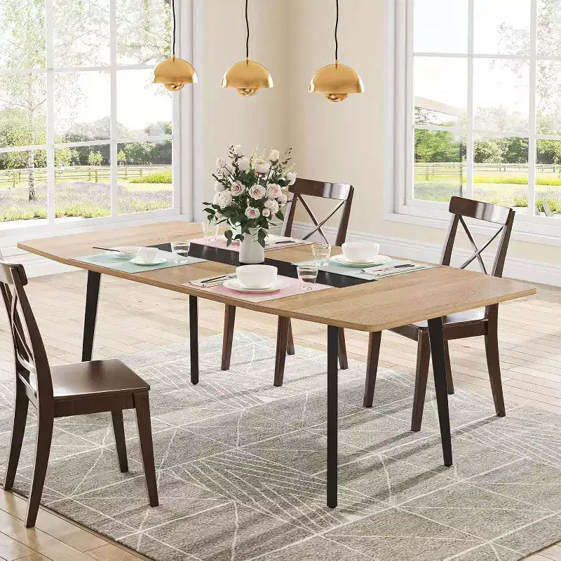 Lantine 70.8 Tavolo da Pranzo a Forma di Barca per 6-8 Persone, Tavolo da Cucina Industriale, Grande Tavolo da Pranzo in Legno per Cucina, Riunioni di Famiglia