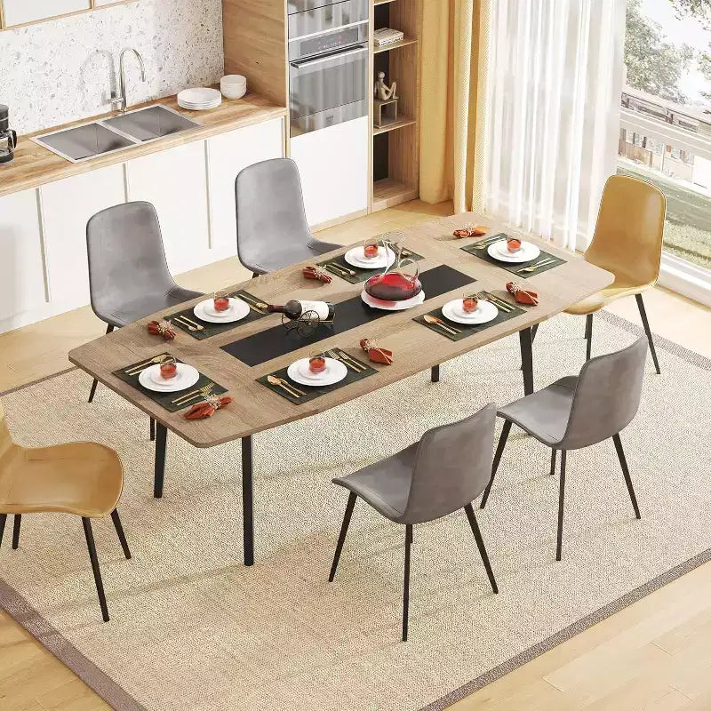 Lantine 70.8 Tavolo da Pranzo a Forma di Barca per 6-8 Persone, Tavolo da Cucina Industriale, Grande Tavolo da Pranzo in Legno per Cucina, Riunioni di Famiglia