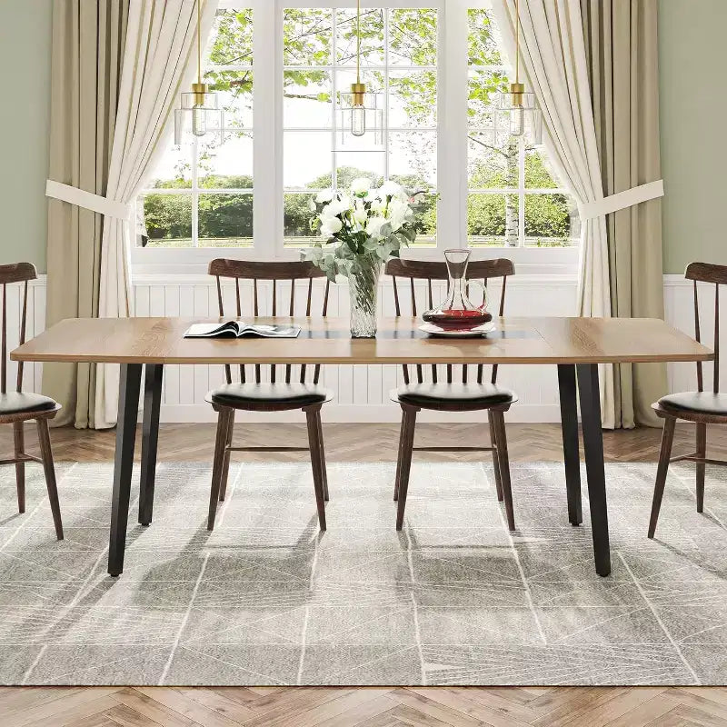 Lantine 70.8 Tavolo da Pranzo a Forma di Barca per 6-8 Persone, Tavolo da Cucina Industriale, Grande Tavolo da Pranzo in Legno per Cucina, Riunioni di Famiglia
