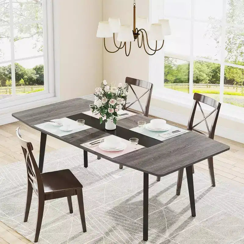 Lantine 70.8 Tavolo da Pranzo a Forma di Barca per 6-8 Persone, Tavolo da Cucina Industriale, Grande Tavolo da Pranzo in Legno per Cucina, Riunioni di Famiglia