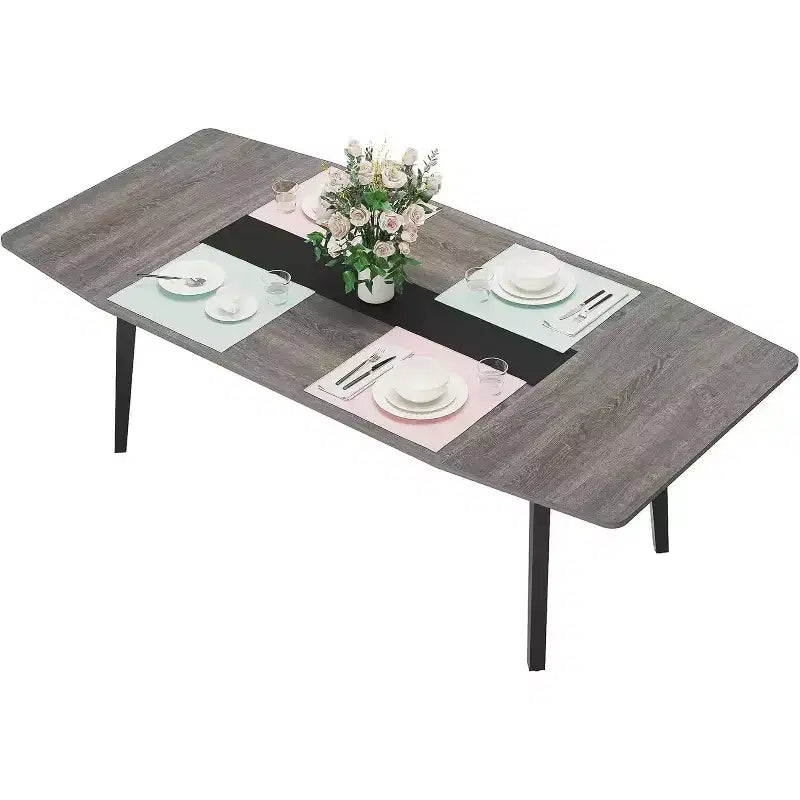 Lantine 70.8 Tavolo da Pranzo a Forma di Barca per 6-8 Persone, Tavolo da Cucina Industriale, Grande Tavolo da Pranzo in Legno per Cucina, Riunioni di Famiglia