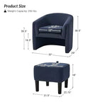 Poltrona imbottita Giles Morden con gambe rimovibili e contenitore Ottaman-BLU NAVY