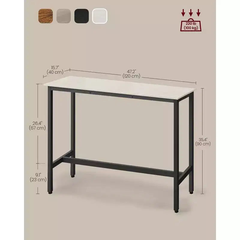 VASAGLE, Bancone Stretto e Lungo, Cucina Sala da Pranzo, Tavolo Alto da Pub, Robusta Struttura in Metallo, Design Industriale, 40 x 120 x 90 cm