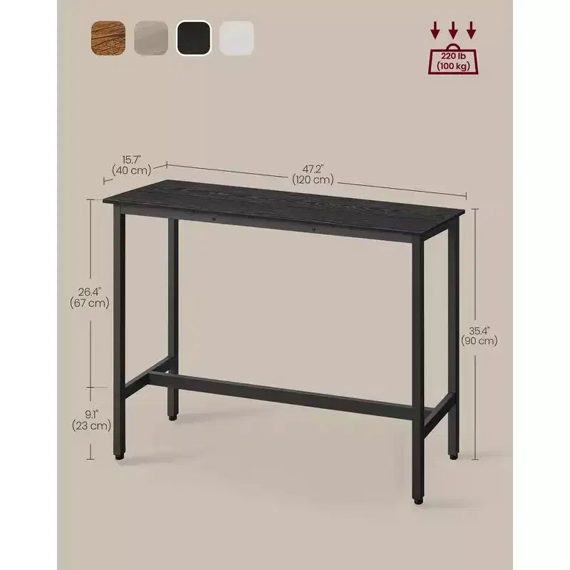 VASAGLE, Bancone Stretto e Lungo, Cucina Sala da Pranzo, Tavolo Alto da Pub, Robusta Struttura in Metallo, Design Industriale, 40 x 120 x 90 cm