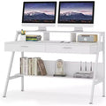 Lantine Modern 47 Computer Desk with Storage Shelf & Drawers, Office Writing Desk Study Table with Monitor Stand Riser for Home Office