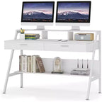 Lantine Modern 47 Computer Desk with Storage Shelf & Drawers, Office Writing Desk Study Table with Monitor Stand Riser for Home Office