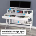 Lantine Modern 47 Scrivania per Computer con Ripiano e Cassetti, Scrivania da Ufficio Tavolo da Studio con Alzamonitor per Ufficio Domestico