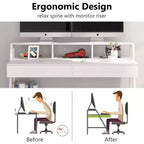 Lantine Modern 47 Scrivania per Computer con Ripiano e Cassetti, Scrivania da Ufficio Tavolo da Studio con Alzamonitor per Ufficio Domestico