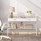 Lantine Modern 47 Scrivania per Computer con Ripiano e Cassetti, Scrivania da Ufficio Tavolo da Studio con Alzamonitor per Ufficio Domestico
