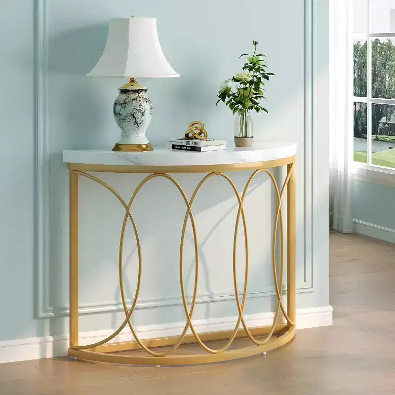 Tavolo console a mezza luna Tribesigns, tavolino da divano semicircolare moderno