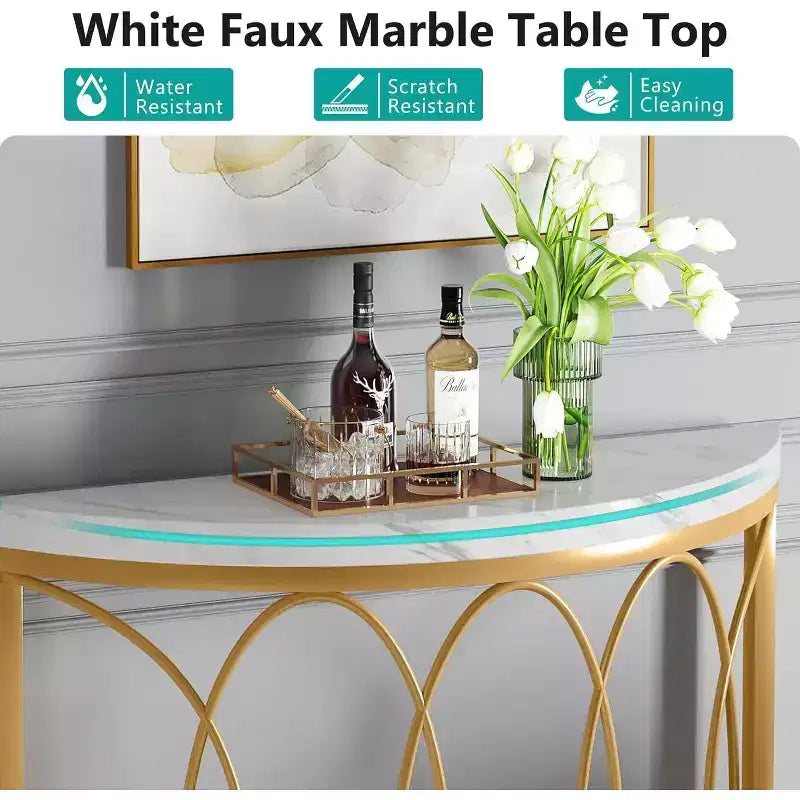 Tavolo console a mezza luna Tribesigns, tavolino da divano semicircolare moderno