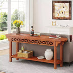 Consolle lunga in legno massello Lantine 70.8, tavolo da divano rustico con contenitore, tavolino stretto per soggiorno ingresso corridoio