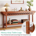 Consolle lunga in legno massello Lantine 70.8, tavolo da divano rustico con contenitore, tavolino stretto per soggiorno ingresso corridoio