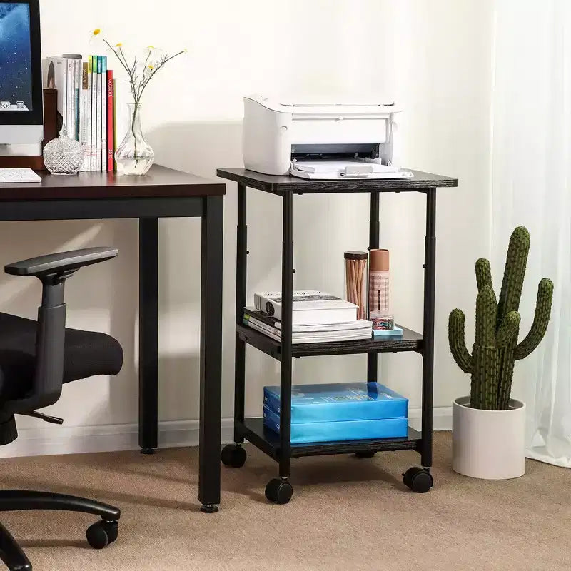 VASAGLE Industrial Printer Stand, 3-Tier Machine Cart with Wheels and Adjustable Table Top, Heavy Duty Storage Rack