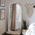 Dovelina Specchio intero vintage in legno e metallo, specchio grande da parete 65x22 - Bianco anticato