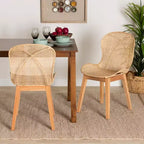 bali & pari Sabelle Japandi Natural Brown Mahogany and Rattan 2-Piece Dining Chair Set