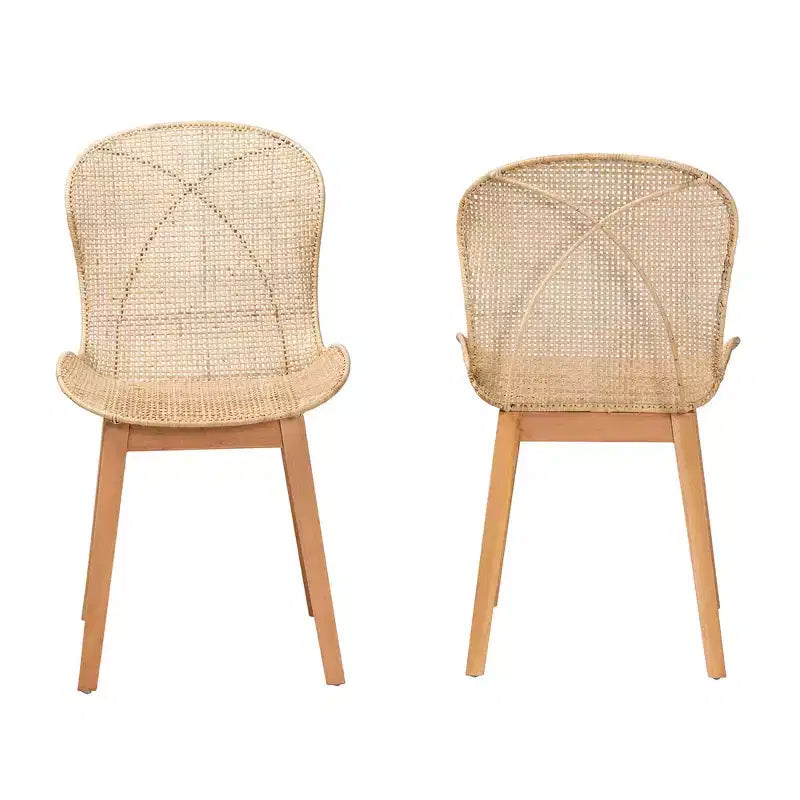 bali & pari Sabelle Japandi Set di 2 sedie da pranzo in mogano naturale e rattan