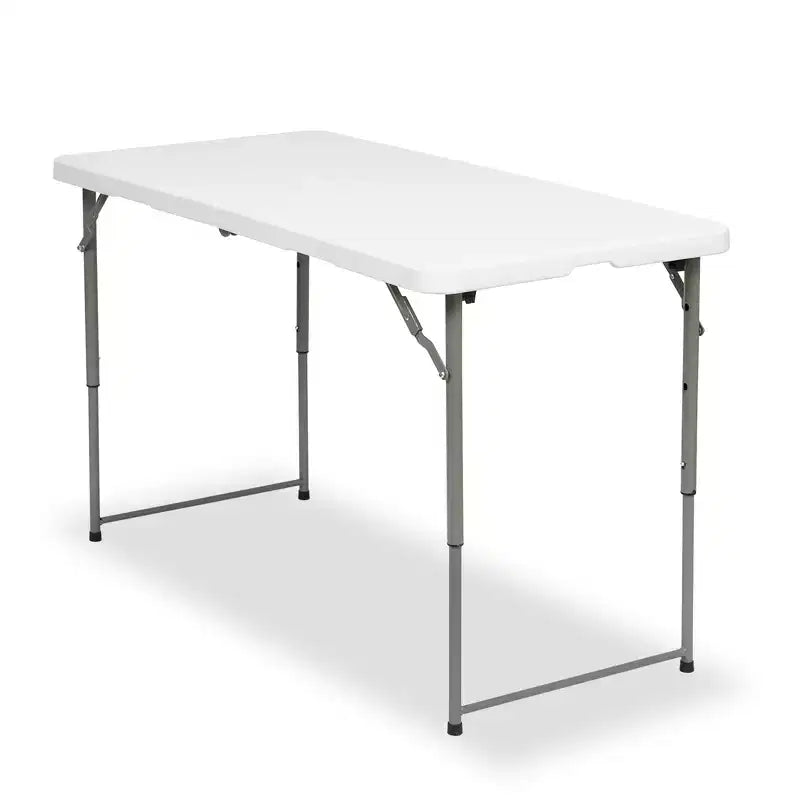 Portable Folding Table 4 ft HDPE Indoor Outdoor Banquet Party Camping Table with Carry Handle, White
