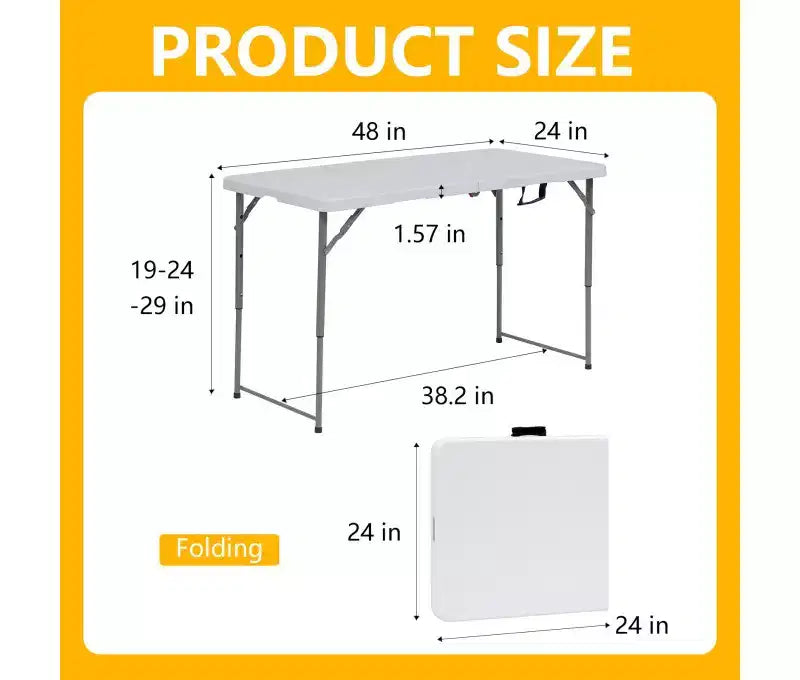 Tavolo Pieghevole Portatile 120 cm HDPE Interno Esterno Banchetto Festa Campeggio con Maniglia, Bianco
