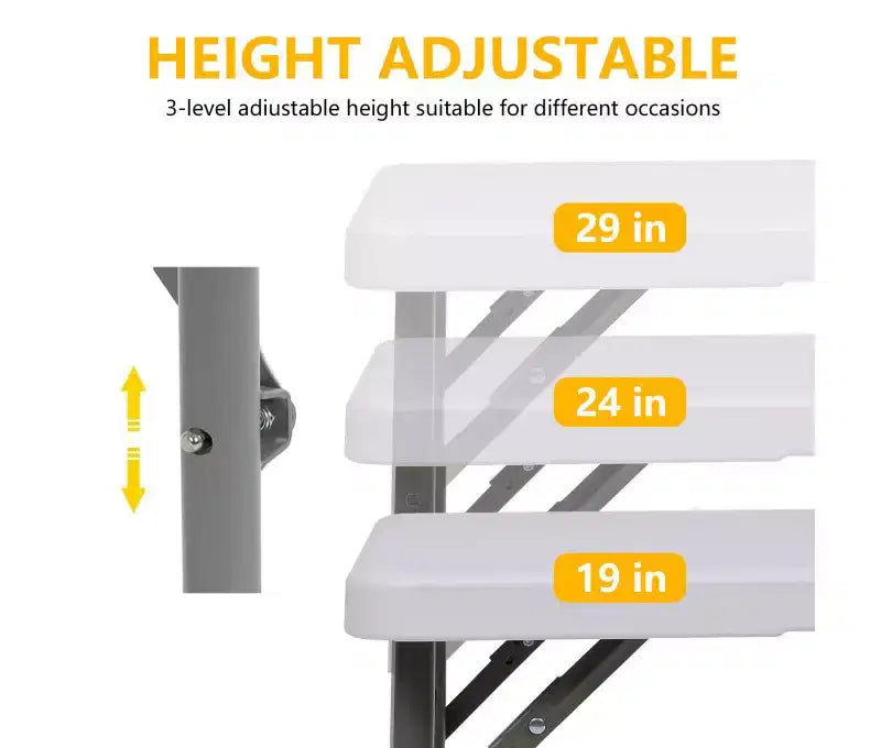 Tavolo Pieghevole Portatile 120 cm HDPE Interno Esterno Banchetto Festa Campeggio con Maniglia, Bianco