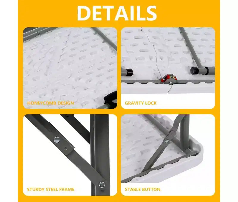 Tavolo Pieghevole Portatile 120 cm HDPE Interno Esterno Banchetto Festa Campeggio con Maniglia, Bianco