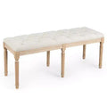 Costway 47 French Vintage Entryway Bench Upholstered Dining Bench with Rubber Wood Legs Beige/Grey