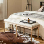Panca d'ingresso vintage francese Costway 47, imbottita, con gambe in legno di gomma, beige/grigio