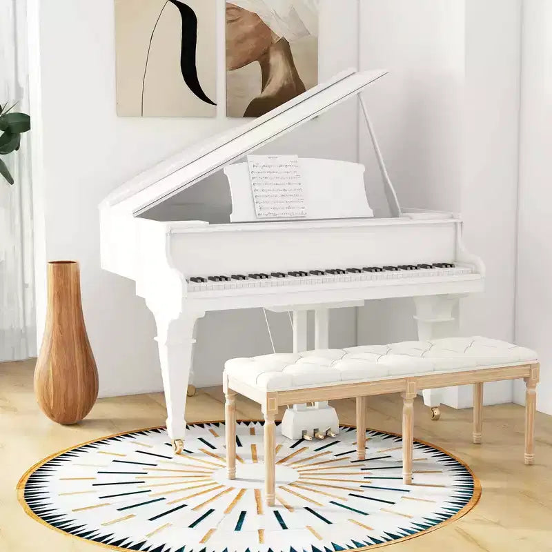 Panca d'ingresso vintage francese Costway 47, imbottita, con gambe in legno di gomma, beige/grigio