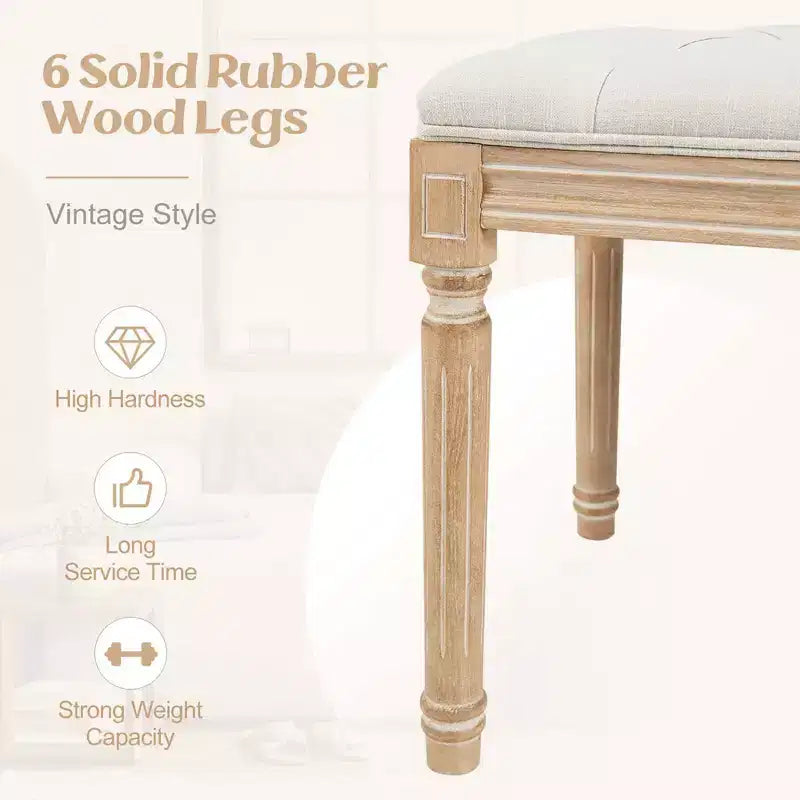 Panca d'ingresso vintage francese Costway 47, imbottita, con gambe in legno di gomma, beige/grigio