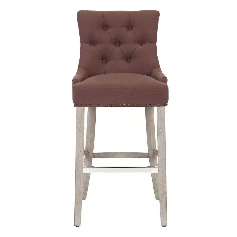 WestinTrends 29 Linen Fabric Tufted Buttons Upholstered Wingback Bar Stool, Brown