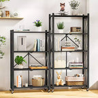 Scaffale portaoggetti pieghevole a 4 ripiani con ruote, portata 272 kg, nessun assemblaggio richiesto, in acciaio, colore nero