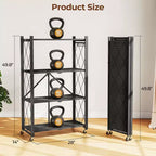 Scaffale portaoggetti pieghevole a 4 ripiani con ruote, portata 272 kg, nessun assemblaggio richiesto, in acciaio, colore nero