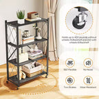 Scaffale portaoggetti pieghevole a 4 ripiani con ruote, portata 272 kg, nessun assemblaggio richiesto, in acciaio, colore nero