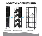 Scaffale portaoggetti pieghevole a 5 ripiani con ruote, portata 340 kg, nessuna necessità di montaggio, in acciaio nero