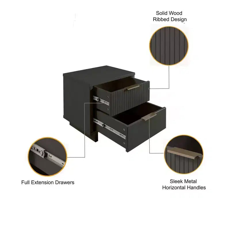Set camera da letto Manhattan Comfort 3 pezzi Granville Comò stretto con cassettiera e comodino