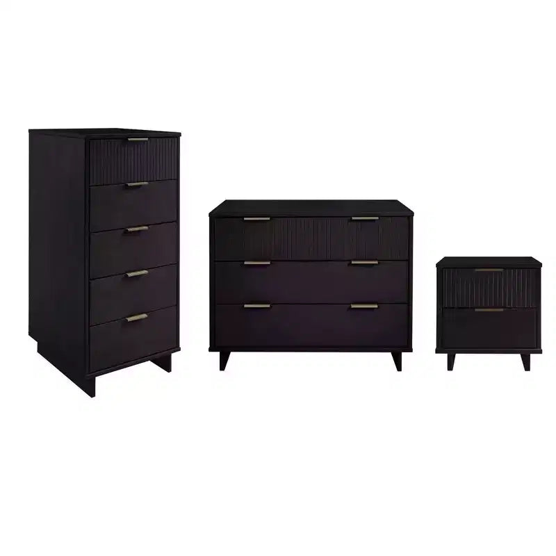 Set camera da letto Manhattan Comfort 3 pezzi Granville Comò stretto con cassettiera e comodino