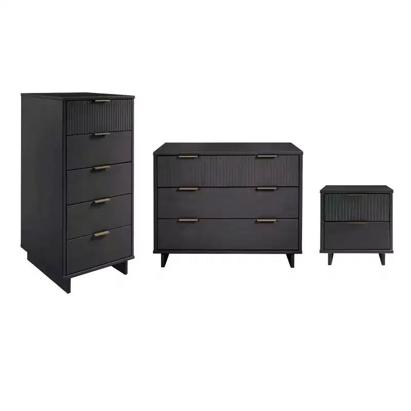 Set camera da letto Manhattan Comfort 3 pezzi Granville Comò stretto con cassettiera e comodino