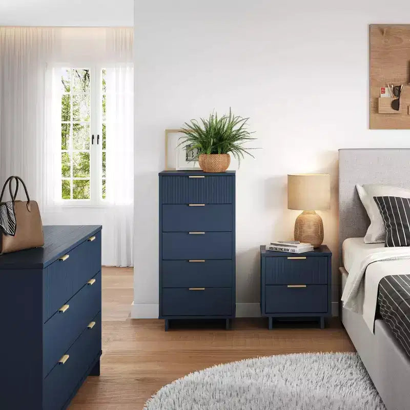 Set camera da letto Manhattan Comfort 3 pezzi Granville con cassettiera doppia e comodino