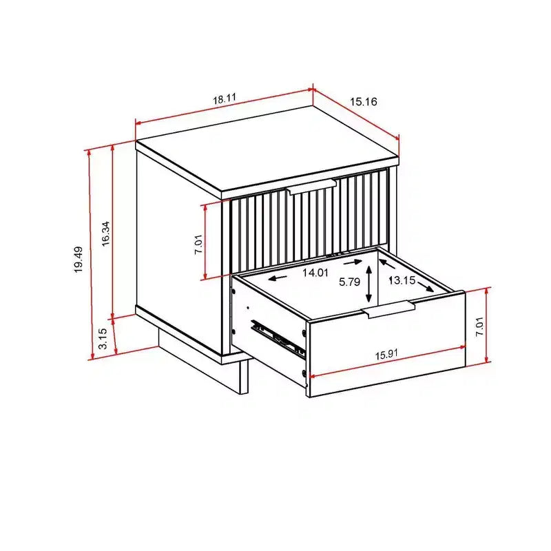 Set camera da letto Manhattan Comfort 3 pezzi Granville con cassettiera doppia e comodino