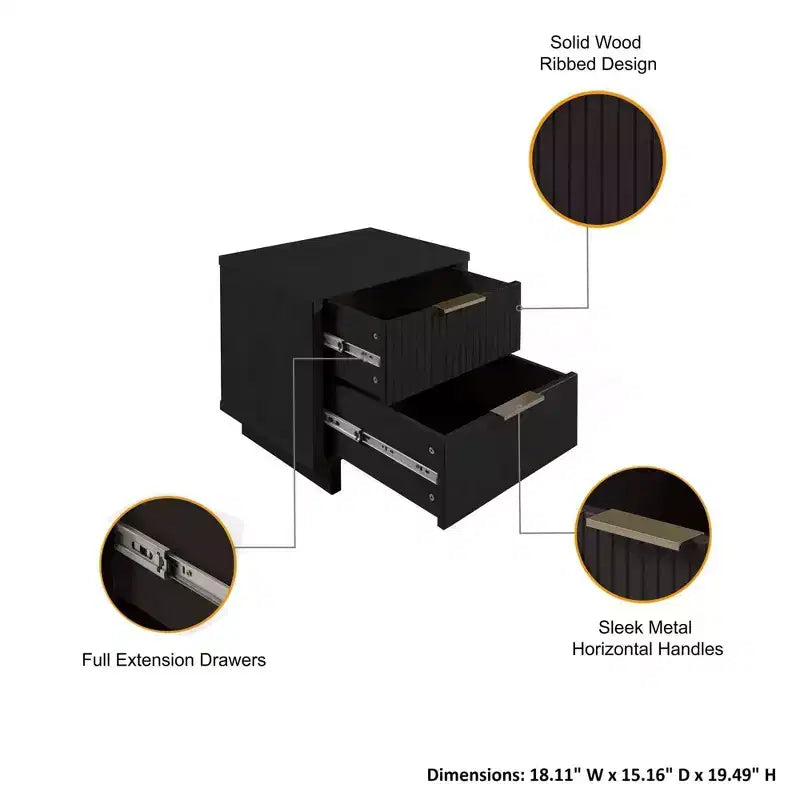 Set camera da letto Manhattan Comfort 3 pezzi Granville con cassettiera doppia e comodino