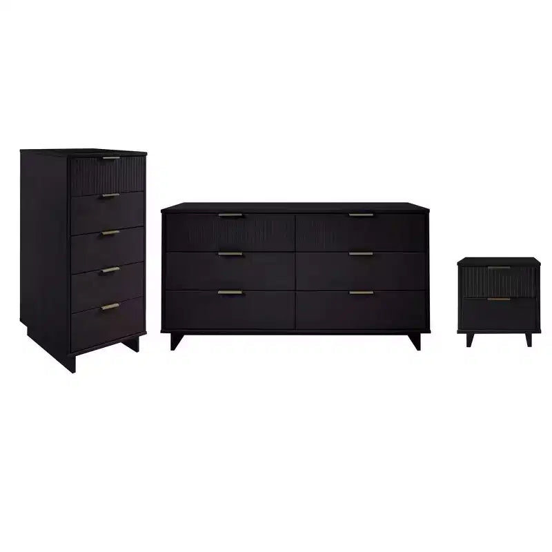 Set camera da letto Manhattan Comfort 3 pezzi Granville con cassettiera doppia e comodino