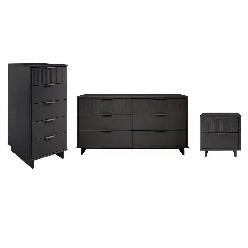 Set camera da letto Manhattan Comfort 3 pezzi Granville con cassettiera doppia e comodino